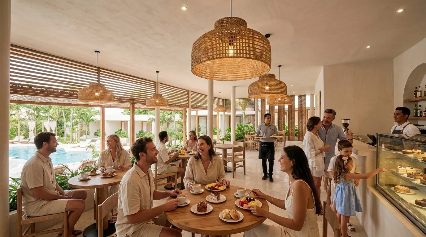 Restaurant and pool area during the day