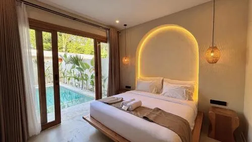 Bedroom with pool view