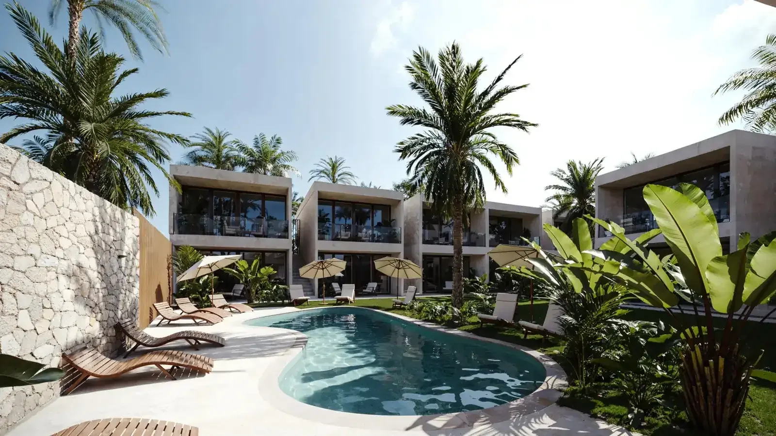 Samana Boutique Studios havuzu ve stüdyo binaları (render)